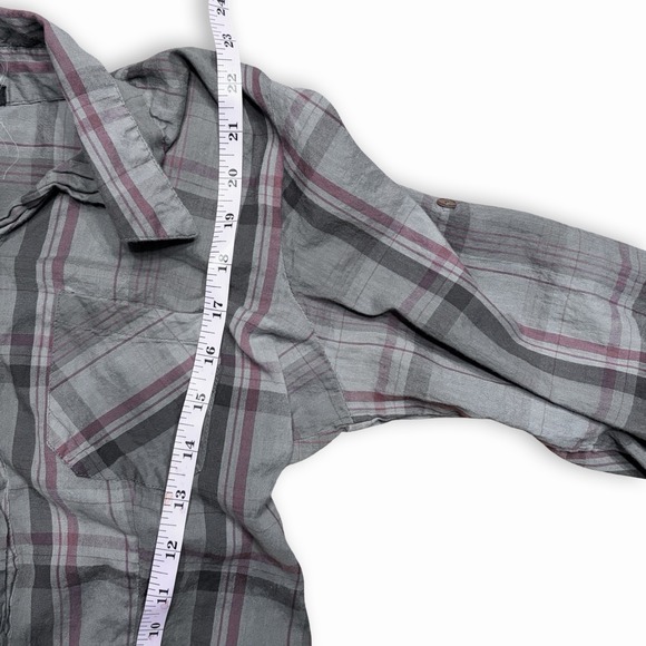 Y2K Lightweight Plaid Button-Up Shirt 3/4 Sleeves Love Squared  100% Cotton WXS - Picture 4 of 5